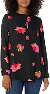 Amazon Essentials Women's Long-Sleeve Relaxed Fit Popover Blouse, Collared Business Casual Work Shirt, Black Pink Floral, X-Large