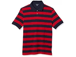 Amazon Essentials Men's Regular-Fit Cotton Pique Polo Shirt, Short Sleeve (Available in Big & Tall), Red/Navy Rugby Stripe, X-Large