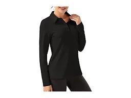 FKEEP Women Long Sleeve Polo Shirt Golf Sport Top Athletic Sportswear Tennis Activewear (Black, S)