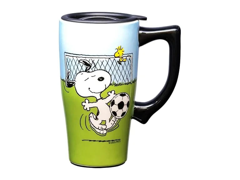 Spoontiques Snoopy Soccer Ceramic Travel Coffee Mug