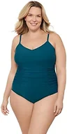 Aqua Green Women's Princess Seam Adjustable V-Neck Side Shirred One Piece Swimsuit with Tummy Compression, Lagoon, Medium