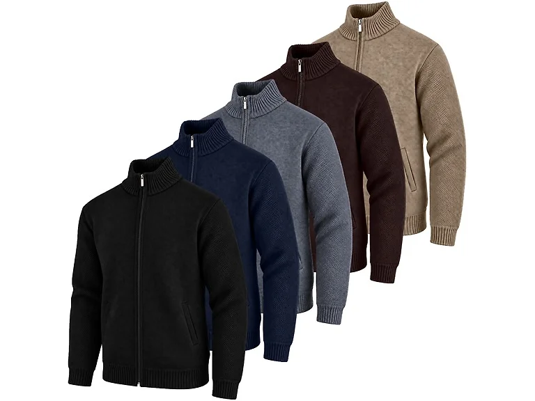 3Pk Mens Fleece Lined Full Zip Knit Sweaters