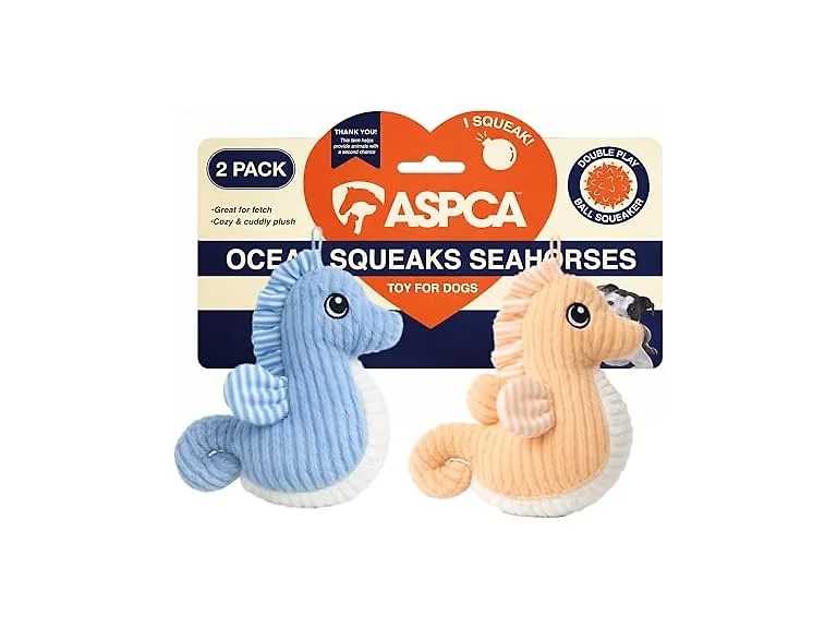 ASPCA 2 Pack Plush Dog Toy with Squeaker, Sea Horse