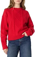 Amazon Essentials Women's Relaxed-Fit Cable Crewneck Sweater, Red, Medium