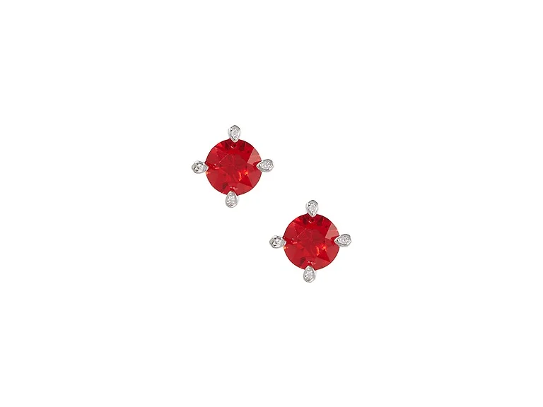 14k White Gold Plated Ruby Studs