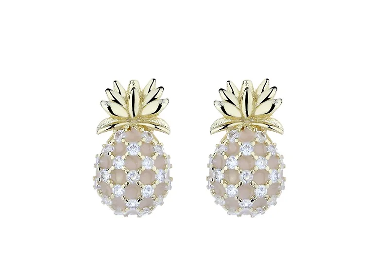 18K Gold Plated Pineapple Crystal Studs