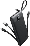 Coowisty Portable Charger with Built-in Cables, Slim 10000mAh Power Bank with USB C, Travel Essentials External Battery Pack 5 Outputs 2 Inputs LED Display Compatible with iPhone/Android & More