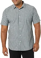 Amazon Essentials Men's Slim-Fit Short-Sleeve Poplin Shirt, Navy Stripe, X-Small