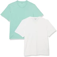 Amazon Essentials Men's Cotton Short-Sleeve V-Neck T-Shirts, Pack of 2, White/Aqua Blue, X-Small