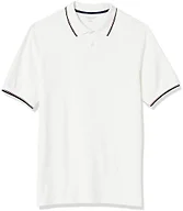 Amazon Essentials Men's Regular-Fit Cotton Pique Polo Shirt, Short Sleeve (Available in Big & Tall), White Twin Stripe, Large