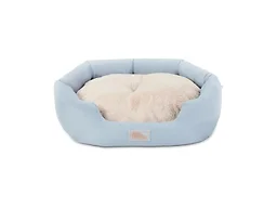 TOWN & COUNTRY EVERYDAY CuddleTown Faux Linen Comfy Cozy Cuddler Pet Bed, Supportive & Calming Egg Crate Foam, Non-Slip Bottom, Machine Washable Cover, Blue, Medium 28"x26"x8" 