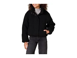 Amazon Essentials Women's Relaxed Fit Cropped Full-Zip Puffer Jacket with Snap Closure, Adjustable Bungee Cord Hem, Black Teddy Sherpa, XX-Large