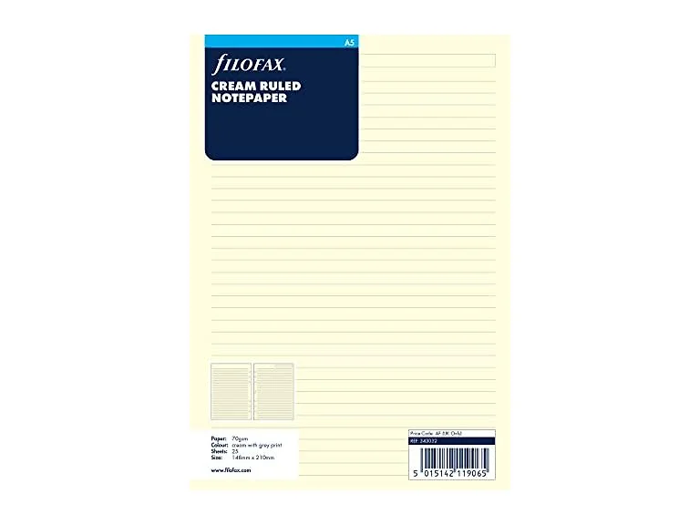 Filofax A5 Cream Ruled Notepaper