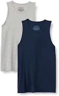 Amazon Essentials Men's Sleeveless Super Soft Modal Undershirt, Scoop Neck, Pack of 2, Medium Grey Heather/Navy, Large