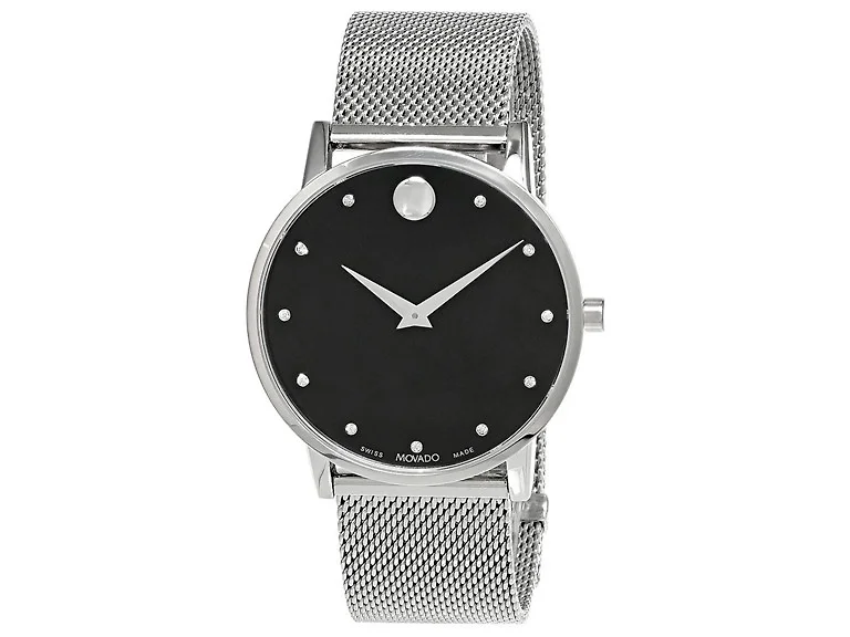 Movado Museum Classic SS Black Diamond Dial Watch