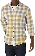 Amazon Essentials Men's Regular Fit Long-Sleeve Flannel Shirt, Soft Brushed Cotton, Lightweight yet Warm, Grey Yellow Plaid, Small