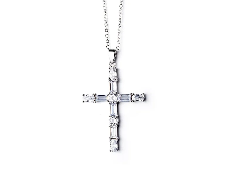 White Gold Plated Cross Necklace