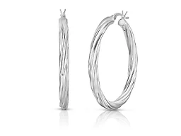 Yeidid Italian 925 Sterling Silver 40mm Swirled Hoop Earrings 