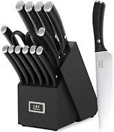 WANGMAZI Professional Kitchen Knife Set, 15 Pcs Sharp Kitchen Knife Set with Built-In Knife Sharpener, Dishwasher Safe, German Stainless Steel Knife Block Set for Home Kitchen Gifts, Black