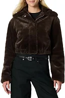 Amazon Essentials Women's Oversized-Fit Cropped Faux Fur Jacket with Collar, Dark Brown, Large