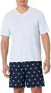 Amazon Essentials Men's Cotton Poplin Pajama Short With Cotton T-shirt Set, Ducks/Light Blue, Large