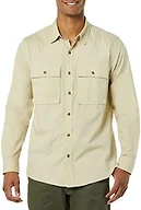 Amazon Essentials Men's Standard-Fit Long-Sleeve Two-Pocket Utility Shirt, Light Tan, X-Small