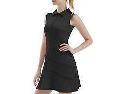FKEEP Women's Tennis Golf Dresses Zipper V-Neck Sport Activewear with Shorts and Pocket Workout Athletic (Black, XL)