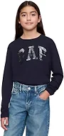 GAP Girls' Sequin Logo Long Sleeve Tee, Navy Uniform, Small