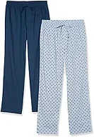 Amazon Essentials Men's Cotton Stretch Poplin Full-length Pajama Bottoms, Pack of 2, Ice Blue Flamingo/Indigo, Small