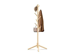 Unisakey 8-Hook Freestanding Wooden Coat Rack 3 Adjustable Heights Nature