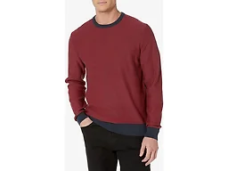 Amazon Essentials Men's Cable Knit Long-Sleeve Crewneck Sweater, 100% Cotton, Big & Tall Options Available, Navy Red Mini Stripe, Large