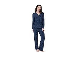 Amazon Essentials x Sofia Grainge Women's Stretch Modal Long-Sleeve Button-Front Top and Full-Length Bottom Pajama Set, Navy Dot, XX-Large