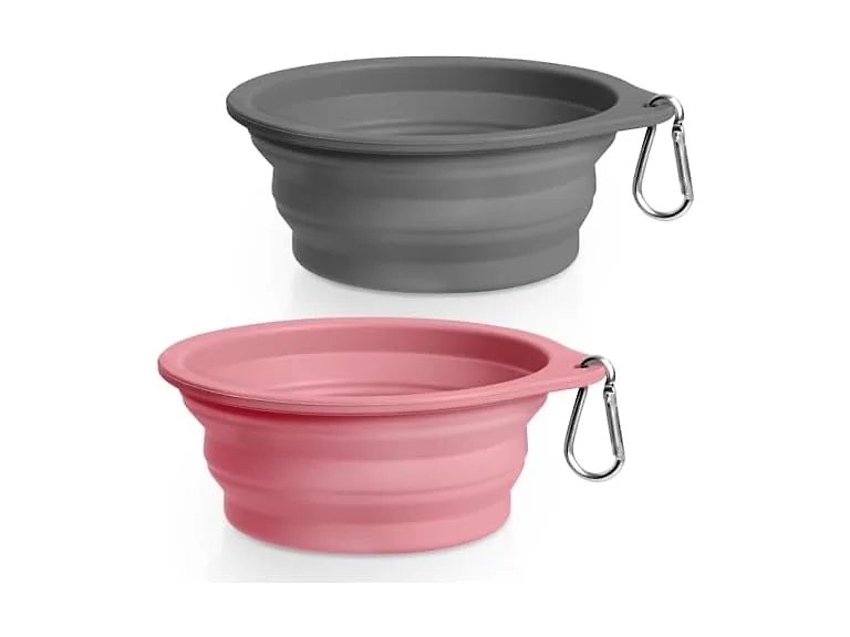 Rest-Eazzzy 2-Pk Silicone Collapsible Dog Bowls Grey, Pink