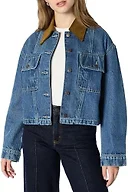 Amazon Essentials Women's Oversized-Fit Cropped Denim Jacket with Contrast Corduroy Collar, Medium Blue Vintage, X-Large
