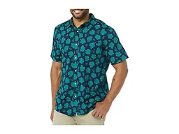 Amazon Essentials Men's Short-Sleeve Slim-Fit Stretch Poplin Shirt Shirt, Navy/Teal, Palm, X-Small