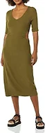 Amazon Essentials Women's Fine Rib V Neck Side Cutout Midi Dress (Previously Daily Ritual), Dark Olive, Medium
