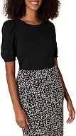 Amazon Essentials Women's Classic Fit Puff Short Sleeve Crewneck T-Shirt, Black, Large