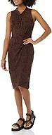 Amazon Essentials Women's Sleeveless Crossover Twist Neck Faux Wrap Dress Dress, -Dark Toffee Brown, Animal, Small
