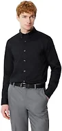 Amazon Essentials Men's Slim Fit Stretch Wrinkle Free Button Down Collar Dress Shirt, Slim-Fit Cotton Pique, Black, Large