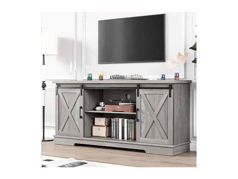 IDEALHOUSE Grey TV Stand 65in Barn Door