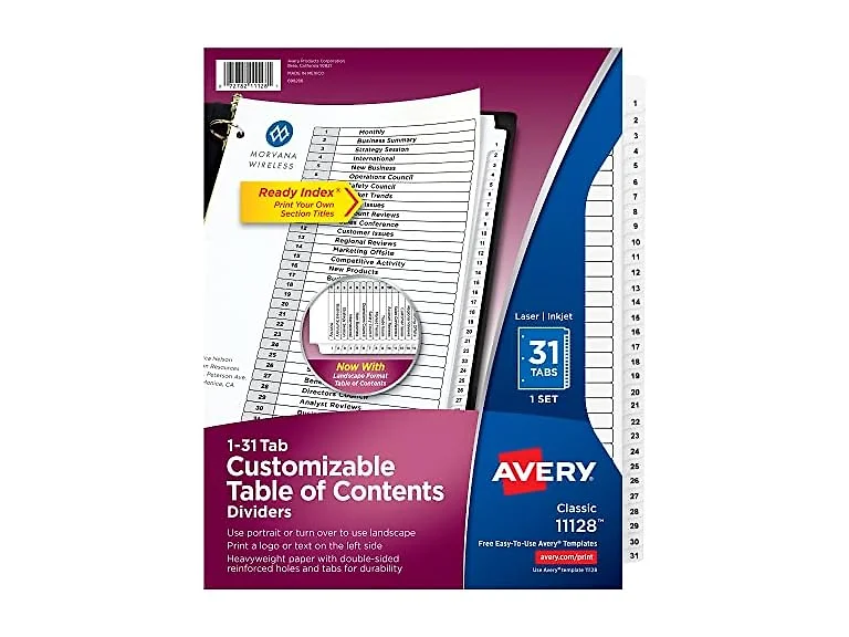 Avery® Ready Index® 20% Recycled Table of Contents Dividers