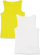 Amazon Essentials Women's Slim Fit Square Neck Ribbed Tank Tops with Stretch, Pack of 2, White/Lemon Yellow, Large