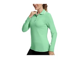 GGOV Women's Golf Polo Shirts Long Sleeve Workout Tops UPF 50+ Sun Protection Quick Dry Lightweight Active Tennis Shirts Green