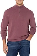 Amazon Essentials Men's 100% Cotton Quarter-Zip Mock Neck Sweater, Plum, X-Small