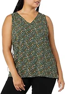 Amazon Essentials Women's Regular-Fit V Neck Sleeveless Layering Tank Top (Available in Plus Size), Dark Green Floral, X-Small
