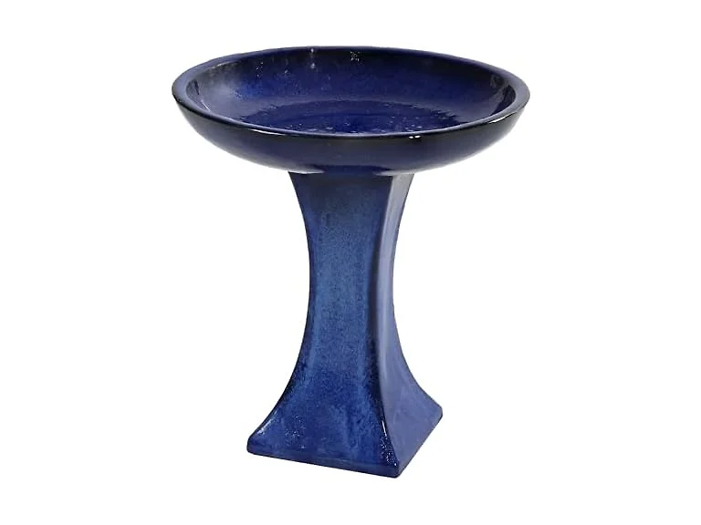 Sunnydaze Ceramic Bird Bath 16" H Blue Glaze Finish