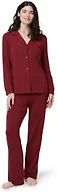 Amazon Essentials x Sofia Grainge Women's Stretch Modal Long-Sleeve Button-Front Top and Full-Length Bottom Pajama Set, Burgundy, Medium