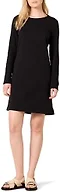 Amazon Essentials Women's Relaxed Fit Long-Sleeve Sweatshirt Dress with Ribbed Details, Crewneck Fleece Above-The-Knee, Cotton Blend, Black, Large