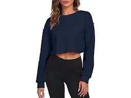 FKEEP Cropped Sweatshirts for Women Long Sleeves Crewneck Pullover Crop Tops Oversized Fit