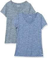 Amazon Essentials Women's Active Quick Dry Tech Stretch Short-Sleeve V-Neck T-Shirt (Available in Plus Size), Pack of 2, Black Heather/Navy Heather, Large